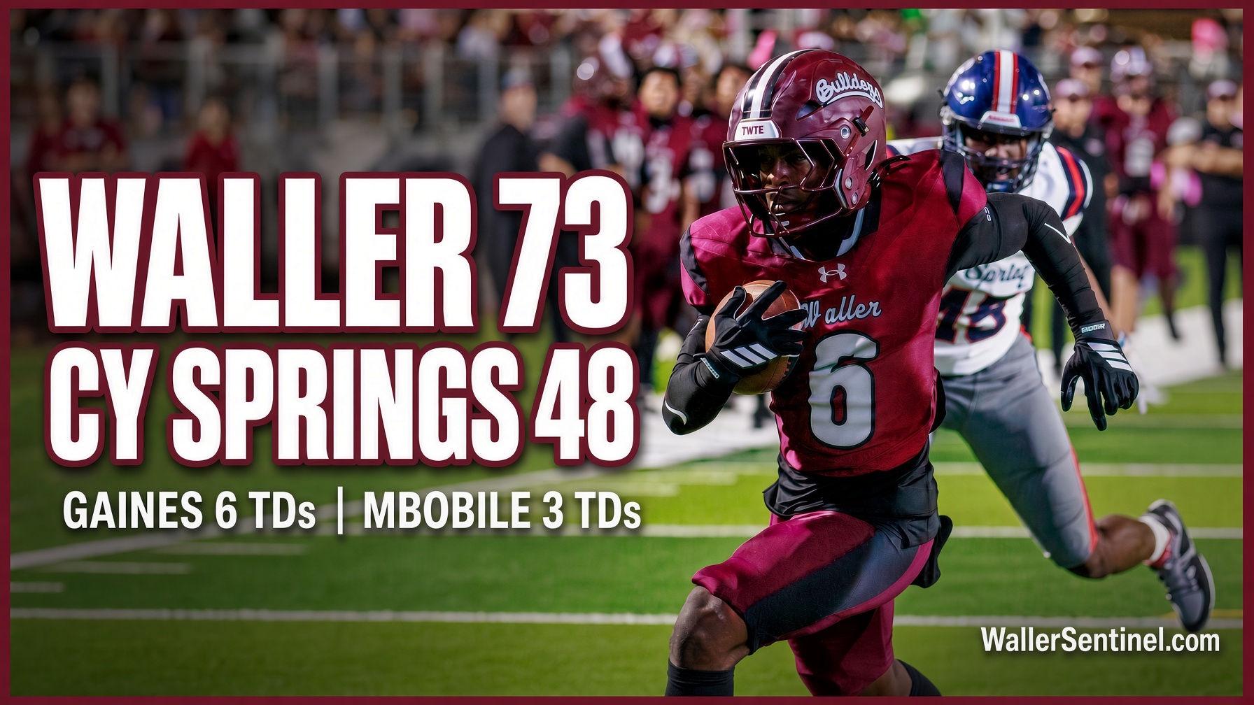 Thumbnail for the Oct. 9, 2026 football coverage of the Waller Bulldogs vs Cy Springs Panthers.